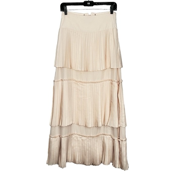 English Factory Peach Colored  tiered Accordion Pleated Maxi Skirt Sz 2/4 - Picture 2 of 11